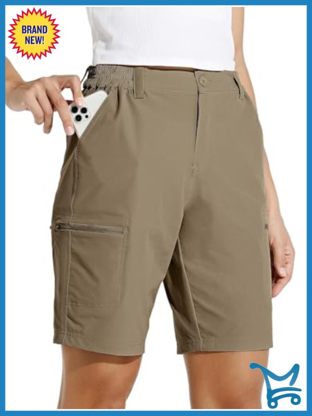 Women's Hiking Cargo Shorts 10" Inseam Stretch Golf UPF 50 6 Pockets